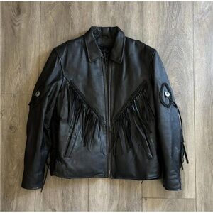 Diamond Plate Womens Black Leather Fringe Removable Liner Biker Western Jacket M